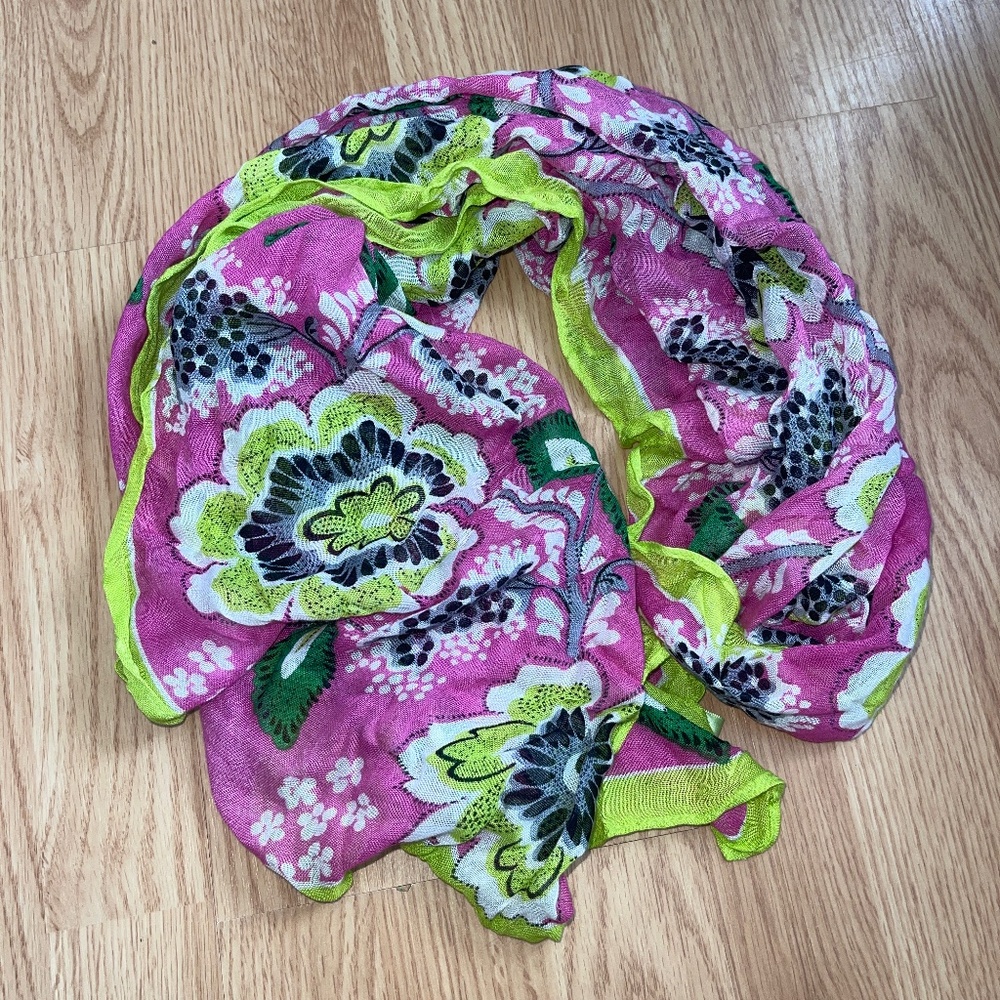 Vera Bradley Floral Pink and Green 100% Viscose Scarf / Wrap